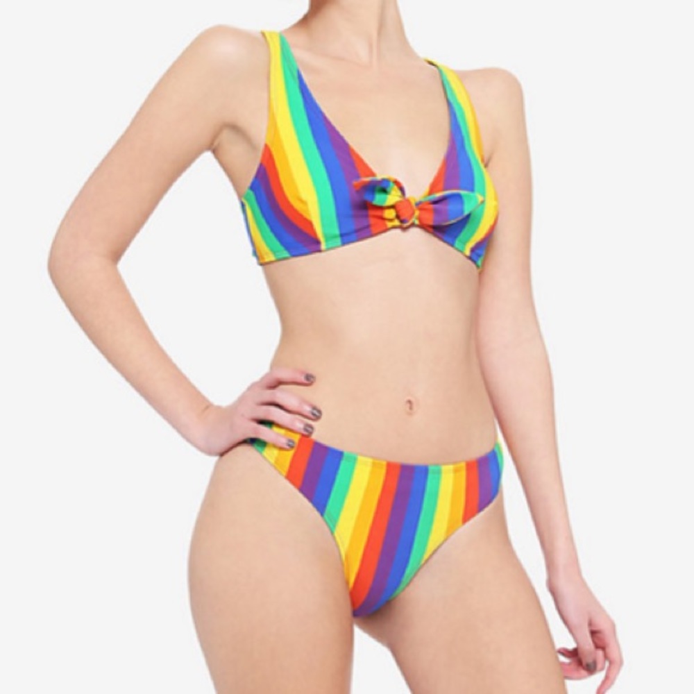 Rainbow Stripe Swim Top Hot Topic‎